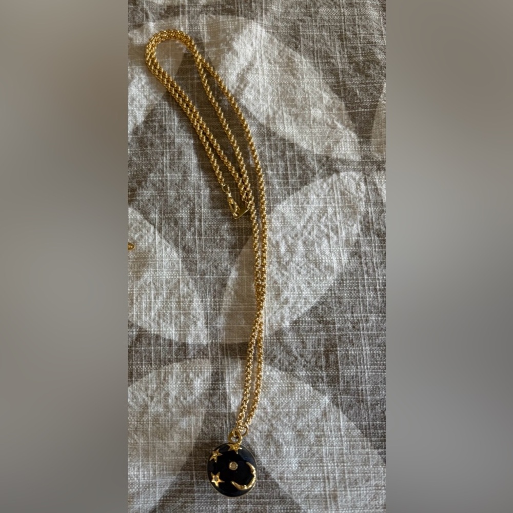 Blue Enamel Crystal Moon and Stars pendant necklace